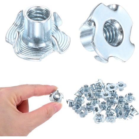50-Pack 1/4-UNC T-nut, Longueur De Baril 6/16" En Acier Au Carbone Insert Fileté À 4 Griffes Pour Bois/Prise D'Escalade/Meubles, Fixations Résistantes À La Corrosion (1/5)