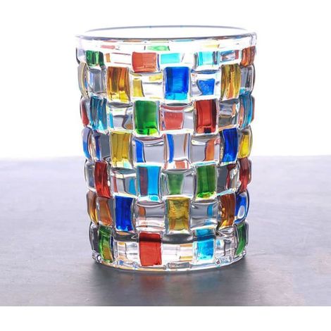 ®RisingFF Tasse à eau colorée, tasse à eau colorée peinte à la main, verre à whisky, verre à fond plat (tissé) (1/5)