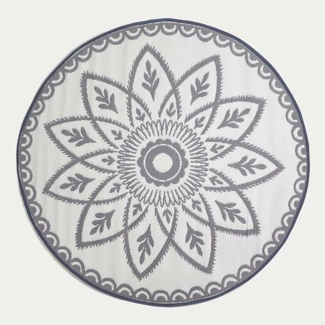 Tapis extérieur terrasse réversible HOMESCAPES Tapis de jardin rond Henna gris 180 cm (1/5)