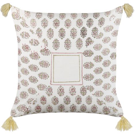Cojín de algodón blanco rosa verde amarillo 45 x 45 cm a mano borlas Setosa