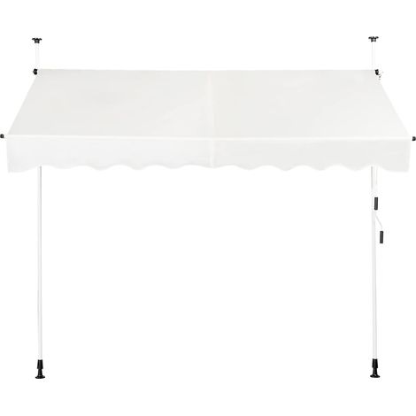 GOPLUS Store Banne Manuel Rétractable 2,5x1,2M en Aluminium-sans Perçage-Hauteur Réglable 2-3M-Auvent Banne de Balcon sur Pied,Beige (1/5)