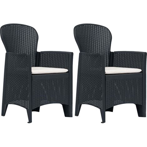 Gartenstühle 2 Stk. mit Kissen Anthrazit Kunststoff Rattan-Optik vidaXL (1/5)