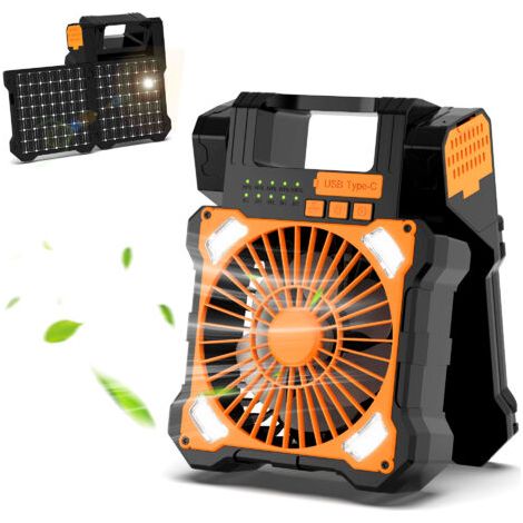 Ventilateur solaire, ventilateur de bureau rechargeable 6000 mAh, ventilateur solaire multifonction alimenté par batterie, ventilateur de refroidissement solaire flexible, ventilateur d'aération orang