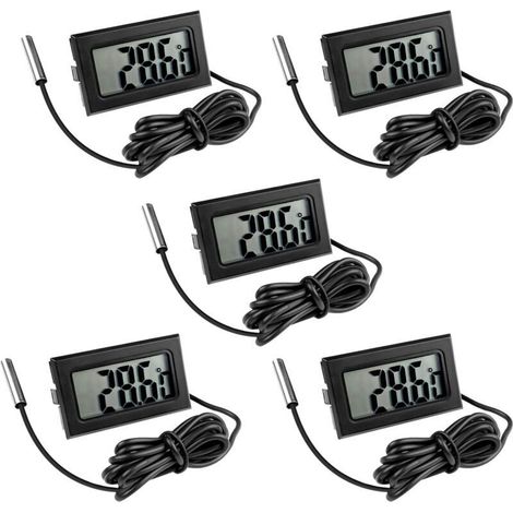 5 Pièces Thermomètre Frigo Digital, Sonde Temperature Numérique avec Écran LCD, Thermomètre Température avec Sonde de Température Capteur Testeur pour Réfrigérateur Congélateur Aquarium