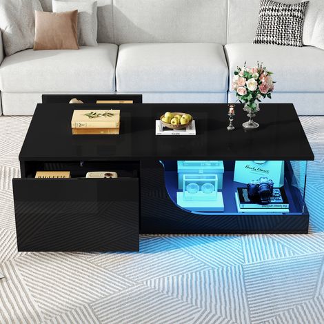 tavolo soggiorno 100x50 LED cassetti vetro nero moderno OKMYHOME (1/5)