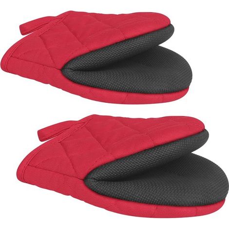 Guanti da forno corti e resistenti al calore, ideali per la cucina. Mini guanti da forno in silicone con impugnatura antiscivolo e anello per appenderli, perfetti per cuocere al forno e grigliare. (1/5)