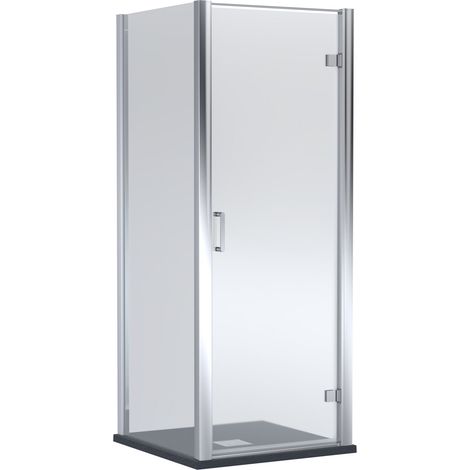 Balterley Ellenhall Hinged Shower Door with 6mm Glass, Side Panel & Slimline Tray 800x800mm Chrome Frame & Black Finish
