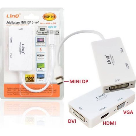 Trade Shop - MINI DISPLAYPORT 3IN1 AUF VGA HDMI DVI KONVERTERADAPTER FÜR PROJEKTOREN MDP-443 - (1/5)
