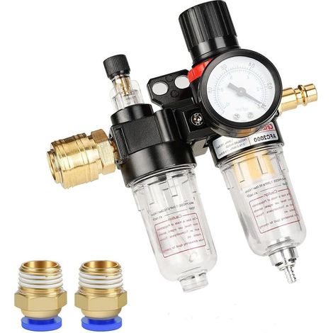1/4" Réducteur de pression d'air compresseur, 1/4" Réducteur de Pression avec Manomètre, Filtre regulateur compresseur (1/5)