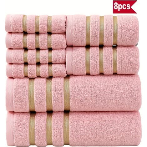 Luxuriöses 8-teiliges Handtuchset – inklusive Bade-, Hand- und Waschtuch – 400 g/m² Baumwolle – Geometrisches Streifenmuster – Für Bad, Fitnessstudio und als Geschenk (1/3)