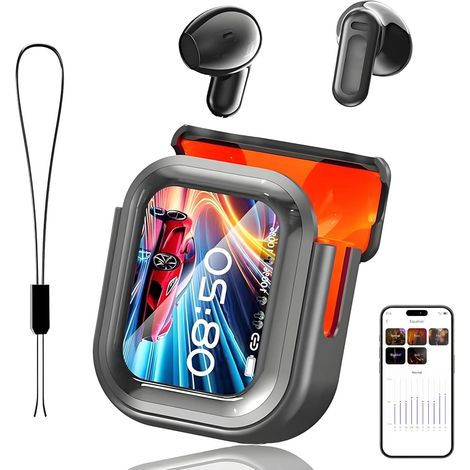 Auriculares Inalámbricos - Traductor AI con Pantalla LCD Táctil - 165 Idiomas - Reducción de Ruido ENC con 4 Micrófonos - 60 h de Autonomía - para Negocios Deporte y Ciclismo - 1 Unidad