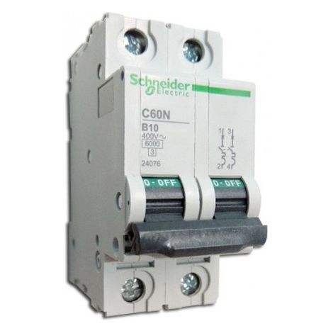 Disjoncteur 10A 2P courbe B 6kA C60N (équivalent au C60N 23941 MULTI9) SCHNEIDER ELECTRIC 24076