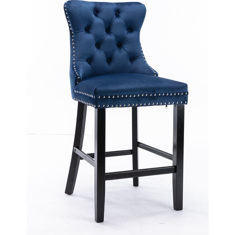 Eifson – Lot de 2 chaises scandinaves en velours bleu – Rembourrage capitonné – Pieds en bois massif – Dossier haut avec rivets chromés (1/5)