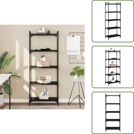 The Living Store Bücherregal 5 Böden Schwarz 60x30x154 cm Holzwerkstoff - Buche Regal - Bücherregal Schwarz - Regal Wohnzimmer - Regal Holz - Regal Metall (1/5)