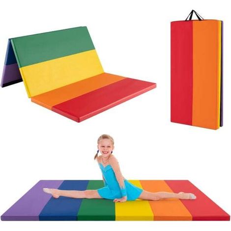 Gymnastics Mat Tri-Fold Thick Tumbling Mat with Hook and Loop Fasteners-Colourful (1/5)