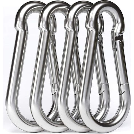 Set di 4 moschettoni M10 in acciaio inox 304 con capacità di carico di 295 kg, ganci per amache e altalene - 100 mm x Ø 10 mm