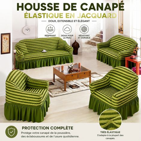 Housse de canapé extensible gaufrée avec jupe vert émeraude bicolore 5 places XXL 305-360 cm xxl 305-360cm réf 4611 40 × 28 × 21 cm 1,45 kg – Livraison gratuite