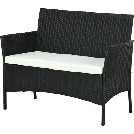 Divano da Giardino a 2 Posti con Cuscino e Braccioli 100x54x80cm in Rattan PE e Acciaio Nero