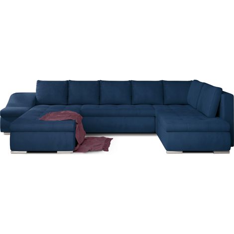 Canapé panoramique convertible JONAZ velours - Rangement integré-Bleu pétrole-Méridienne A gauche (1/5)