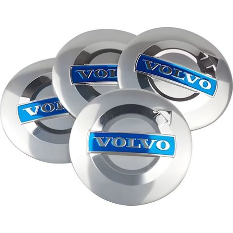 Lot de 4 enjoliveurs Volvo – emblème de moyeu de roue 56 mm argent, bleu (1/4)