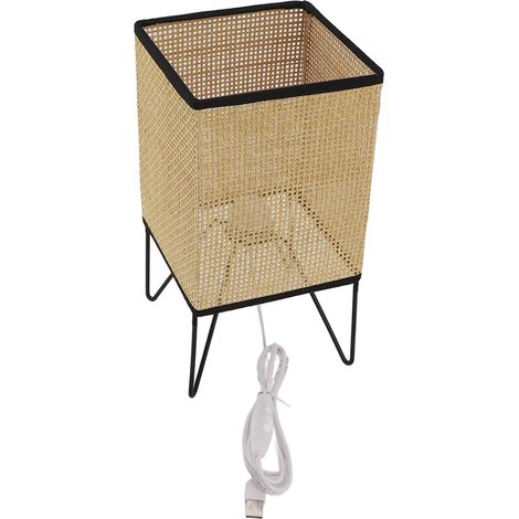 Dimmbare LED-Schreibtischlampe im Vintage-Stil aus geflochtenem Rattan