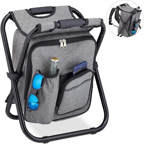 Tabouret de Camping avec Sac, Pliant, transportable, léger & Solide, à Porter, Polyester, 43 x 35 x 29, Gris (1/5)