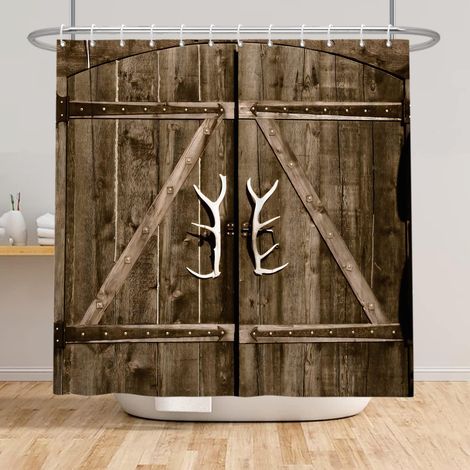120x180cm en Bois Grange Porte Rideau de Douche Millésime Rétro Bois Planche Ferme Rideau de Bain Unique Concevoir Modèle Rideau de Baignoire pour Salle Bains avec Crochets (1/4)