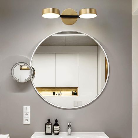 Applique Murale LED Dorée Intérieur - Lampe Miroir Salle de Bain Pivotante Moderne, 3 Températures 3000K/4000K/6000K, Luminaire Mural pour Chambre Salon Cuisine Couloir (2 Lumières)