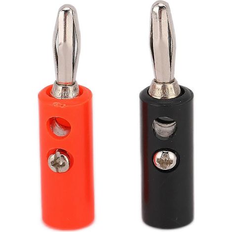 10 fiches bananes U55 de 4 mm avec vis de fixation, disponibles en rouge, noir, jaune, vert et bleu, pour les tests électriques. (1/2)