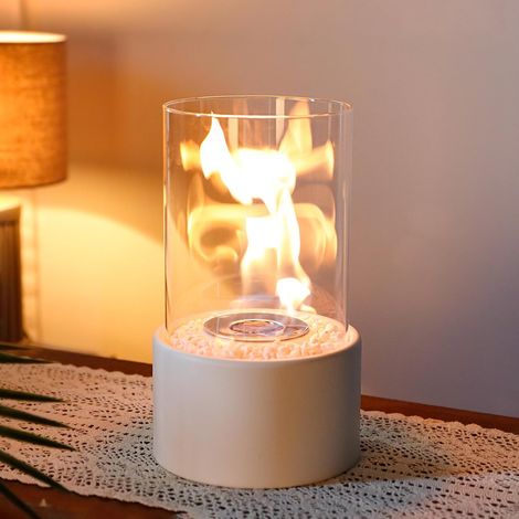 Braciere da tavolo alto 26,5 cm in metallo e vetro bianco per decorazione (1/5)