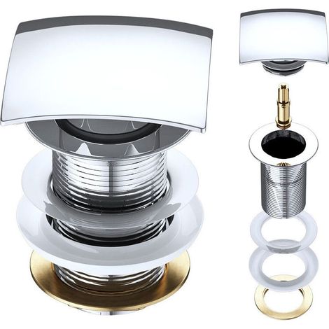 Durovin Bathrooms Push Pop Up Chrome Basin Waste Plug - Unslotted Suitable for Sink Without Overflow - Rising Square Push Button (1/5)