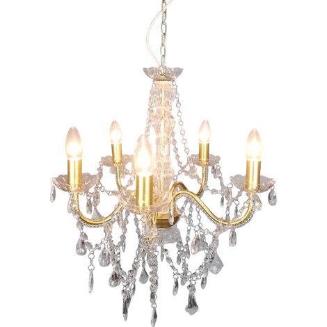 Pendellampe Kronleuchter Hängeleuchte gold Kristalle Wohnzimmerlampe H 85 cm