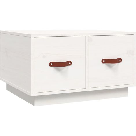 Mesa de centro con dos cajones, diseño moderno y contemporáneo, 60 x 53 x 35 cm, madera maciza de pino blanco DEC037922