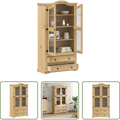 Rangement en bois - Vitrine en verre Corona 99x43x187 cm bois massif de pin (1/5)