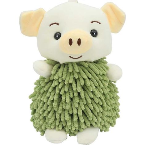 Serviette à suspendre 3D en forme d'animal cochon chenille boule de poils douce ultra-absorbante séchage rapide verte (1/5)