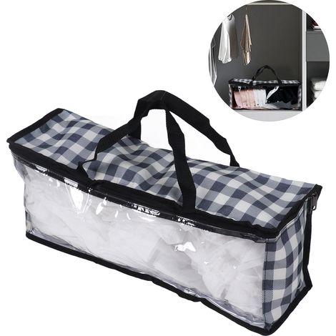 Sac de rangement transparent en PVC de grande capacité pour CD, sac anti-poussière pour casquette de baseball/casquette de sport, sac à livres amovible, à carreaux bleus. (1/5)