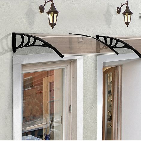 Auvent de porte en polycarbonate brun 120 x 75 cm, résistant aux intempéries, avec armatures en aluminium pour fenêtre, balcon et entrée – CHICFURN (1/5)