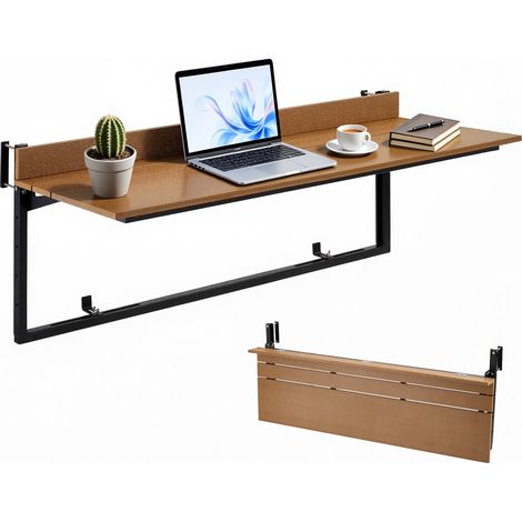 VEVOR Mesa Colgante Plegable de Balcón 1200 x 370 mm Mesa Auxiliar Jardín, para Exterior Patio Terraza, para Barandillas de 35-60 mm, Carga 27 kg, 5 Alturas Ajustables, Compuesto de Madera y Plástico (1/5)