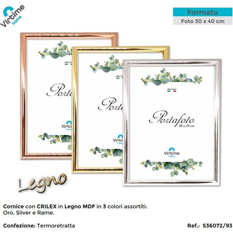 1 Pezzo Cornice Portafoto da Parete in ABS e Legno Cromata 30 x 40 cm 3 Colori (1/3)