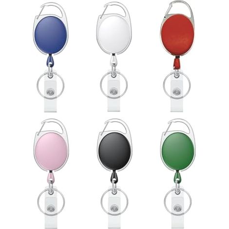 Lot de 6 porte-clés rétractables, porte-cartes d'identité rétractable, enrouleur de clés, cordon porte-clés rétractable pour porte-cartes d'identité, porte-cartes, cartes-clés, 6 couleurs (1/5)