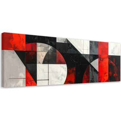 Quadro su tela, Astrattismo geometrico rosso grigio, 90x30 (1/5)