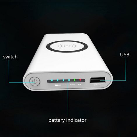 Boîtier de Banque d'Énergie DIY avec Charge Sans Fil Type C - Kit pour Batterie Lithium Ion 10000mAh - Noir (1/5)