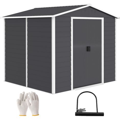 Outsunny caseta de jardín exterior 4,4 m², 240x206x198 cm, con base refuerzo (suelo no incluido), puerta corredera y cerradura, ventanas, gris oscuro
