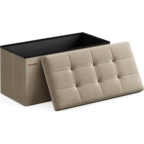 Songmics – Banc de rangement pliant 76 cm – Tissu respirant – Coins renforcés – Assise confortable – Capacité 300 kg – Taupe clair