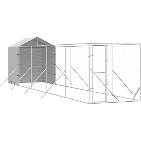Maison Exclusive - Outdoor-Hundezwinger mit Dach Silbern 2x10x2,5