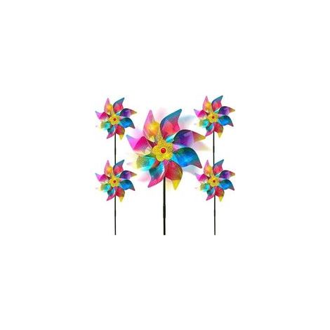 Lot de 5 éoliennes réfléchissantes, anti-oiseaux, répulsif anti-oiseaux réfléchissant, éoliennes réfléchissantes, éoliennes de jardin (arc-en-ciel)
