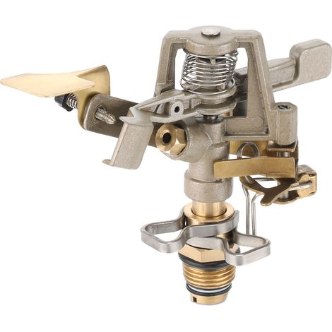Relaxdays Sprinkler Head, Zinc Metal, Water Irrigation, Garden, Lawn, Spray Range 12m, Areas to 450m², 360° Angle, Gold