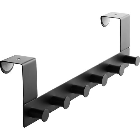 Porte-manteau LINEA II (acier inoxydable noir mat, 380 x 110 mm, avec 6 crochets) Porte-manteau pour portes de 40 mm sans feuillure - un ordre élégant pour votre maison (1/5)