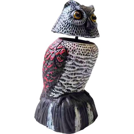 leurre hibou anti-oiseaux, tête oscillante, plastique, 20x10x9 cm, jardin/balcon, répulsif pigeons, gris/rouge (1/5)