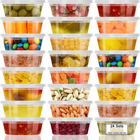 Boite Hermetique Alimentaire, 24pcs Boite Plastique Alimentaire, 8oz Pots a Sauce Rondes, Boîte à Emporter Pour Conservation (1/5)